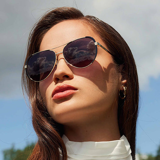 La Villette Roxanne gold coloured aviator sunglasses with black lenses - - Isabel Bernard