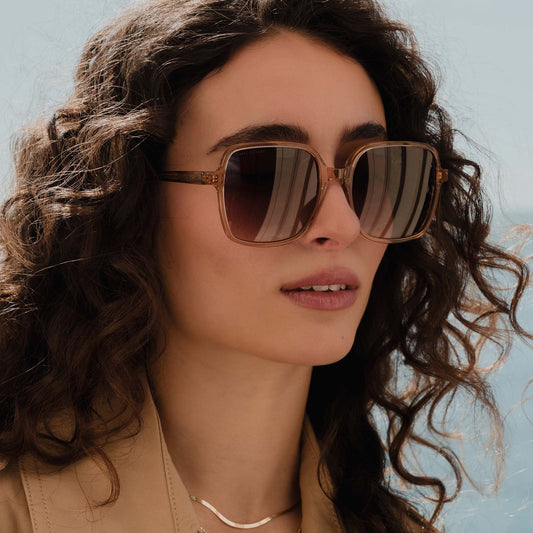 La Villette Rene transparent beige square sunglasses with brown lenses gradient - - Isabel Bernard