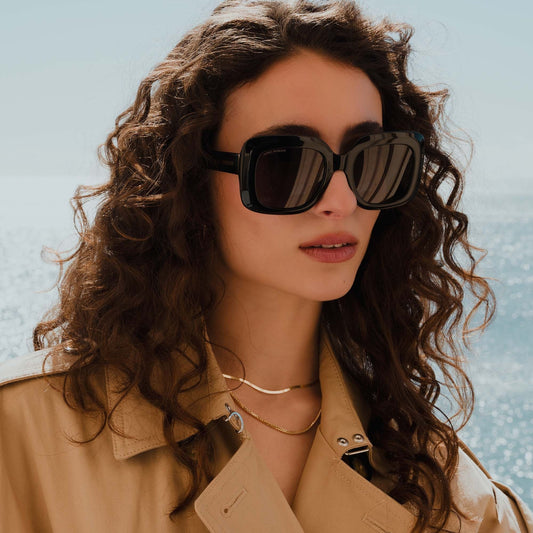 La Villette Rive black square sunglasses with black lenses - - Isabel Bernard