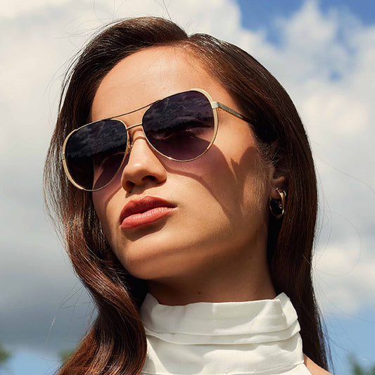 La Villette Ruby gold coloured aviator sunglasses with black lenses gradient - - Isabel Bernard