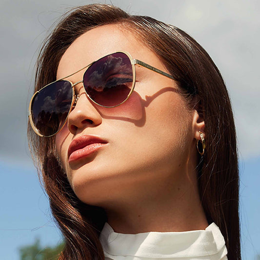 La Villette Ruby gold coloured aviator sunglasses with brown lenses gradient - - Isabel Bernard