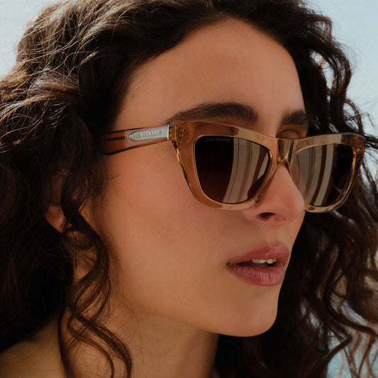 La Villette Roselin transparent beige cat eye sunglasses with brown lenses gradient - - Isabel Bernard