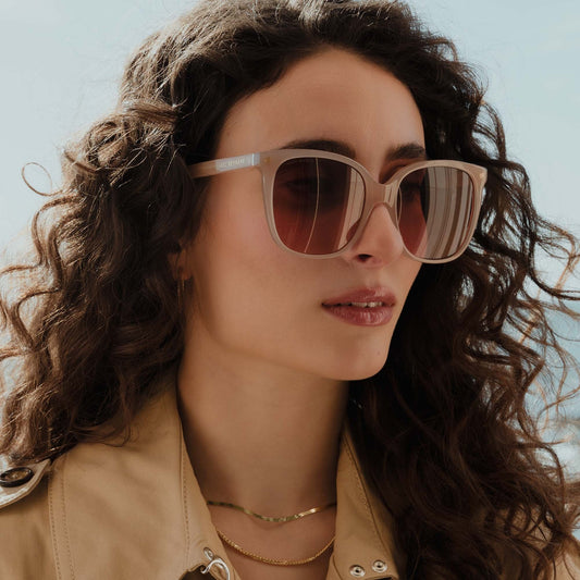 La Villette Raison soft pink square sunglasses with pink lenses - - Isabel Bernard