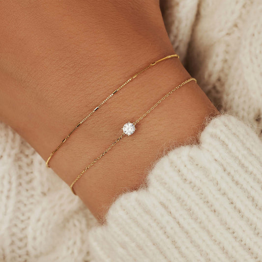 Le Marais Isabeau 14 karat gold bracelet with zirconia stone - - Isabel Bernard