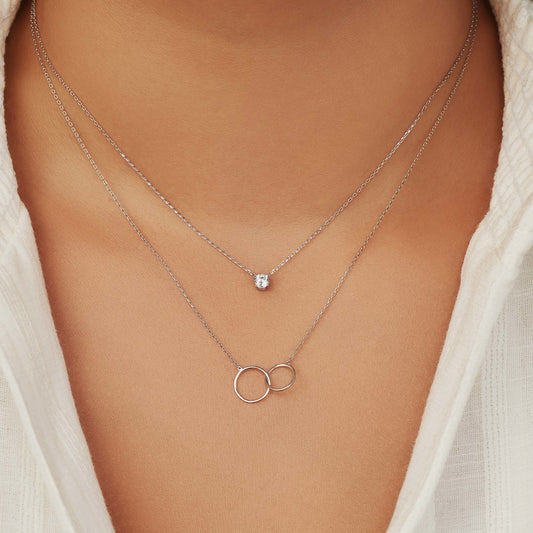 Saint Germain Loulou 14 karat white gold necklace with two rings - - Isabel Bernard