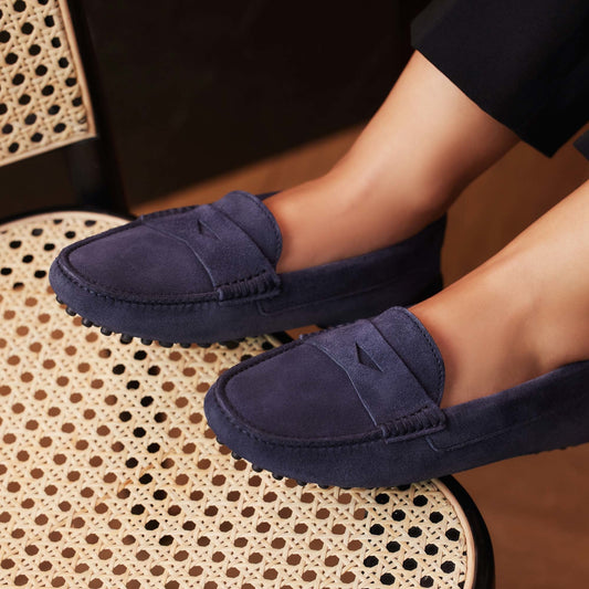 Vendôme Marie dark blue suede moccasins - - Isabel Bernard