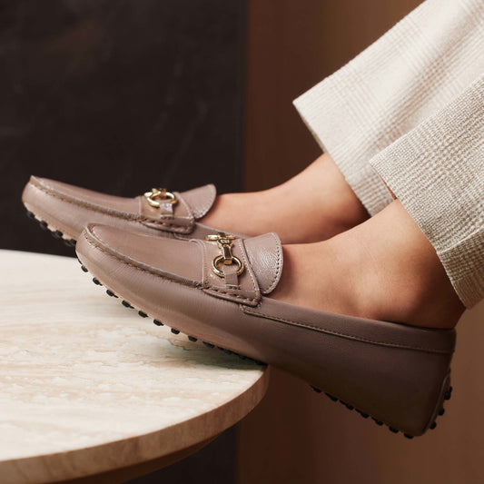 Vendôme Marie taupe calfskin patent leather moccasins - - Isabel Bernard