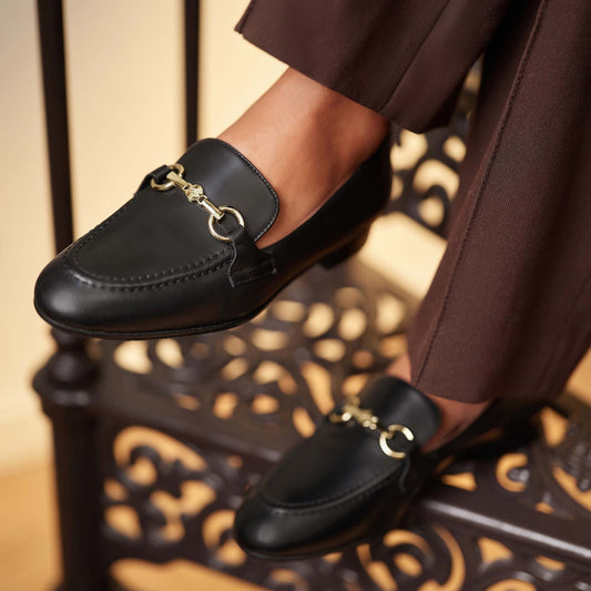 Vendôme Fleur black calfskin leather loafers - - Isabel Bernard