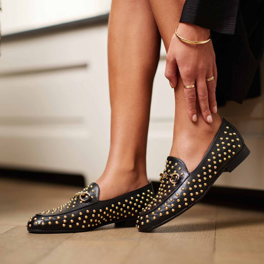 Vendôme Fleur black calfskin leather studded loafers - - Isabel Bernard