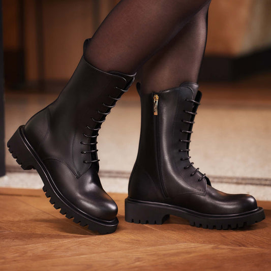 Vendôme Myrthe black calfskin leather lace up boots - - Isabel Bernard