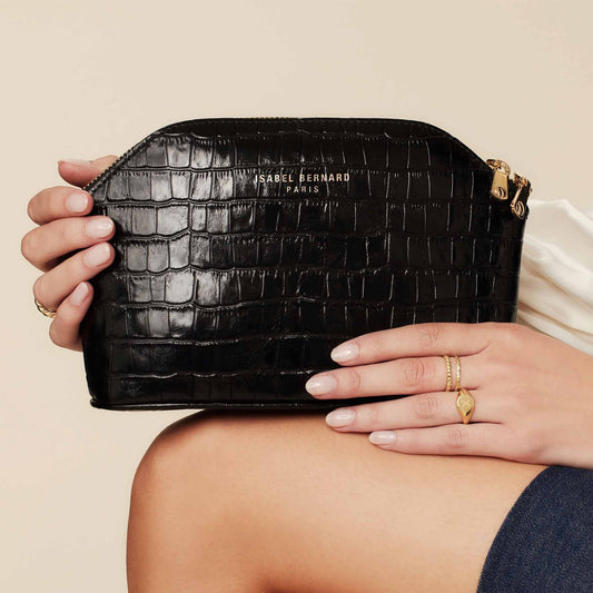 Honoré Brunelle croco black calfskin leather toiletry bag - - Isabel Bernard