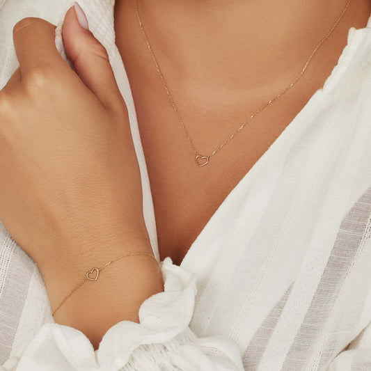 Cadeau d'Isabel 14 karat gold necklace with bracelet gift set with heart - - Isabel Bernard