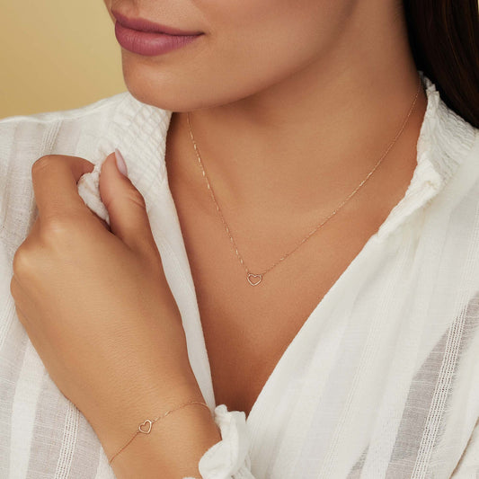 Cadeau d'Isabel 14 karat rose gold necklace with bracelet gift set with heart - - Isabel Bernard