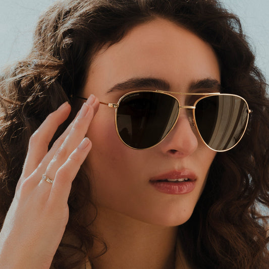 La Villette Remi gold coloured aviator sunglasses with green lenses - - Isabel Bernard