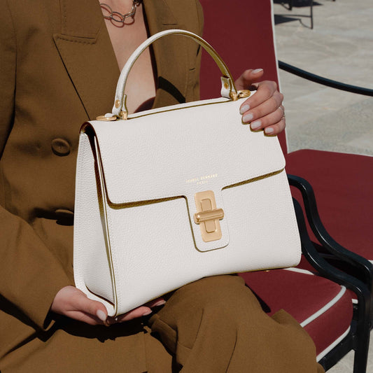 Femme Forte Simone Midi white leather handbag calfskin leather - - Isabel Bernard