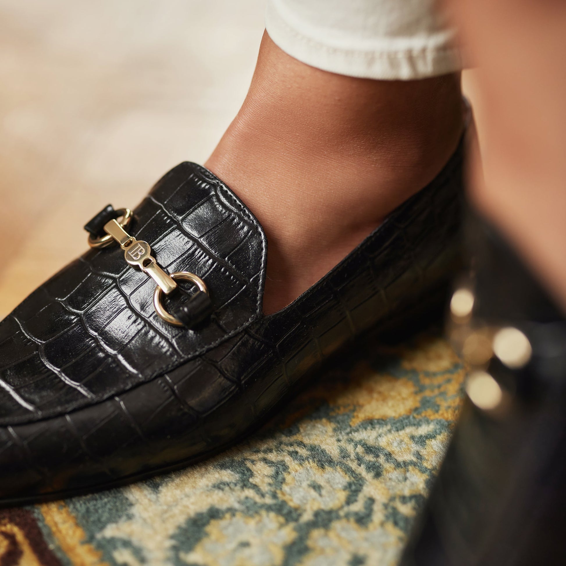 Vendôme Fleur croco black calfskin leather loafers -  - Isabel Bernard