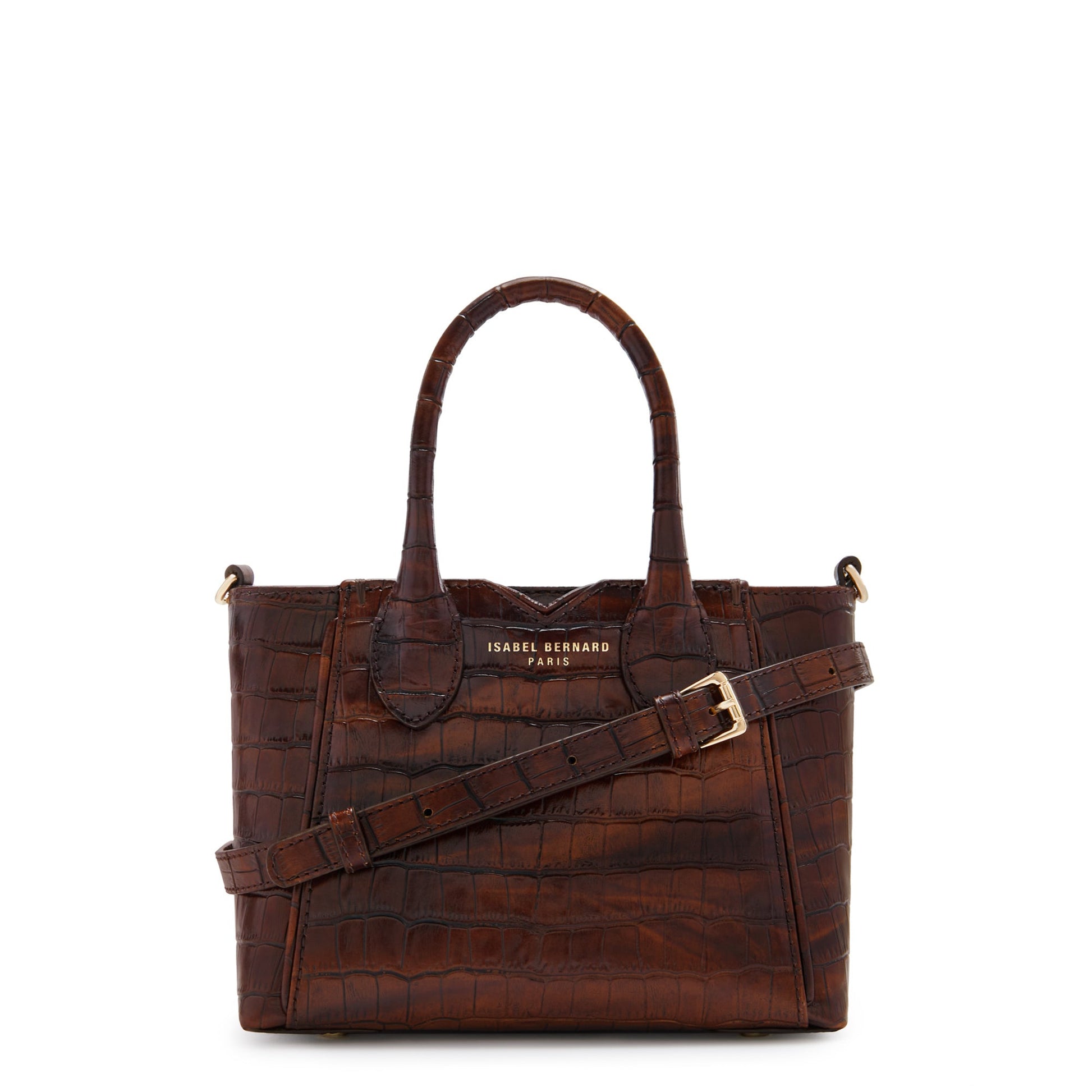 Honoré Cloe Mini croco brown calfskin leather handbag -  - Isabel Bernard