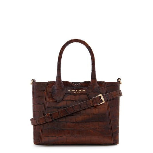 Honoré Cloe Mini croco brown calfskin leather handbag -  - Isabel Bernard