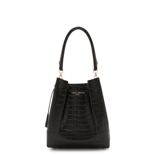 Femme Forte Minette croco black calfskin leather handbag -  - Isabel Bernard