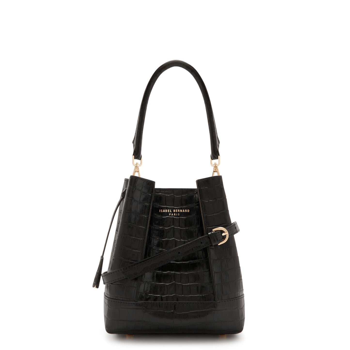 Femme Forte Minette croco black calfskin leather handbag -  - Isabel Bernard