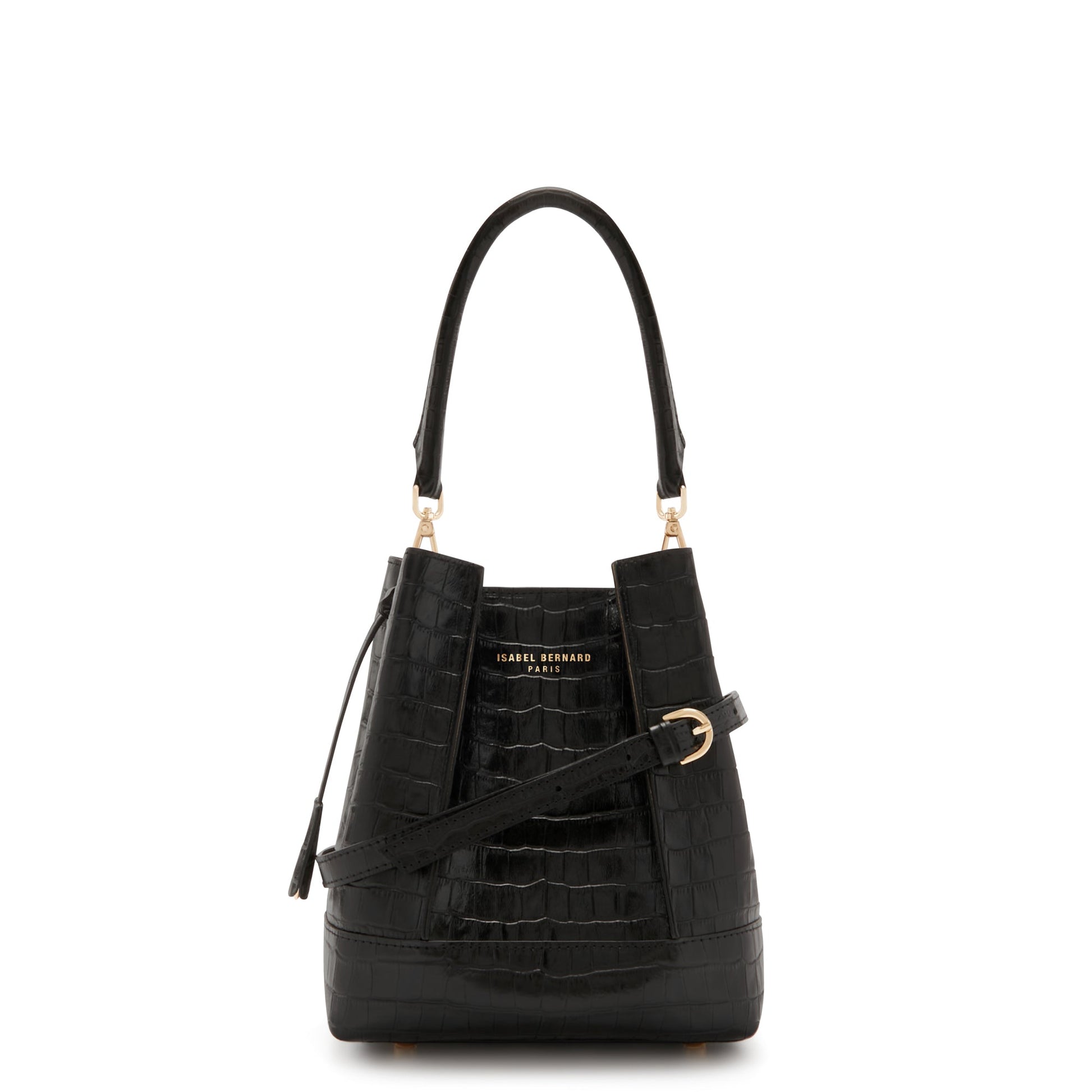 Femme Forte Minette croco black calfskin leather handbag -  - Isabel Bernard
