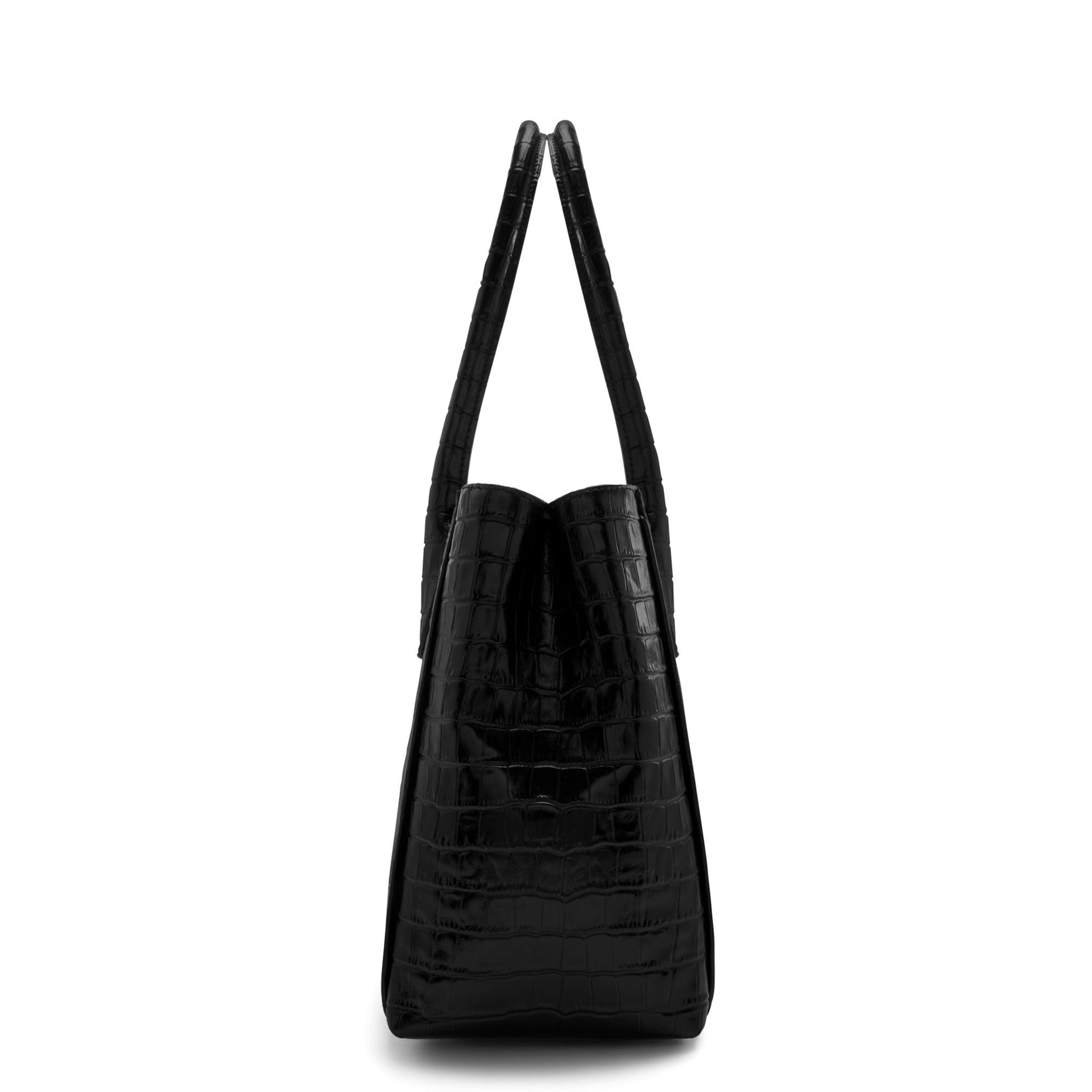 Honoré Cloe Midi croco black calfskin leather handbag -  - Isabel Bernard
