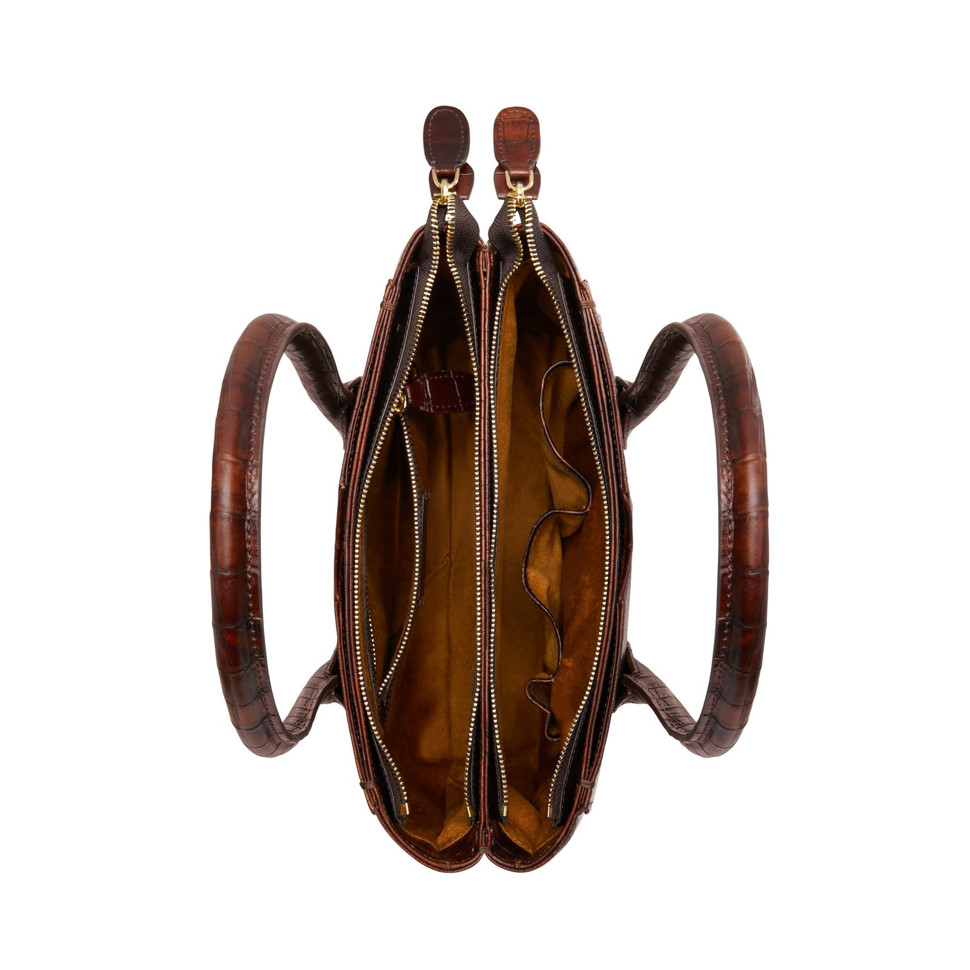 Honoré Cloe Midi croco brown calfskin leather handbag -  - Isabel Bernard