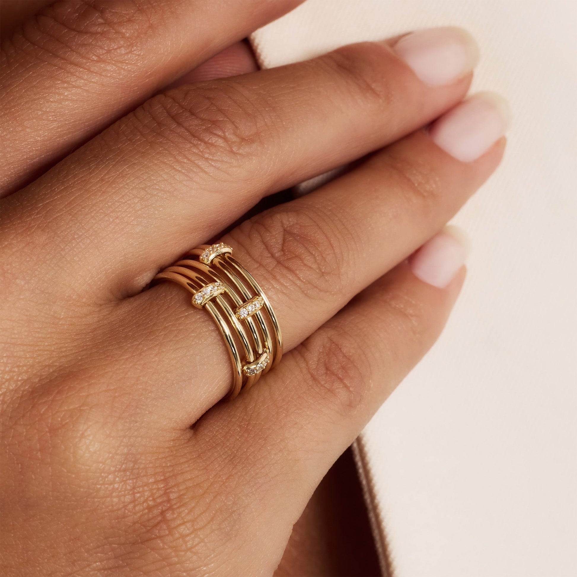 Cour d'Honneur Adora 14 karat golden 5-piece multi ring with zirconia stones - - Isabel Bernard