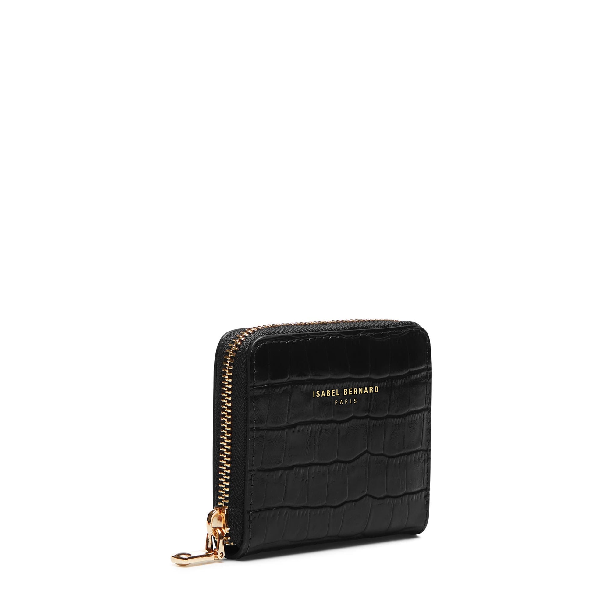 Honoré Jules croco black calfskin leather zipper wallet - - Isabel Bernard
