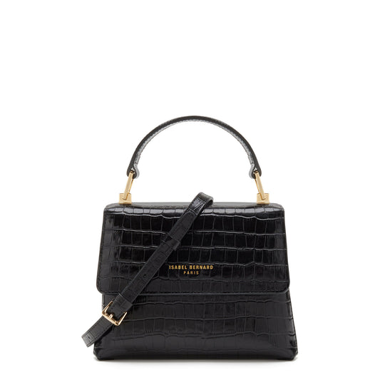 Femme Forte Heline croco black calfskin leather handbag -  - Isabel Bernard