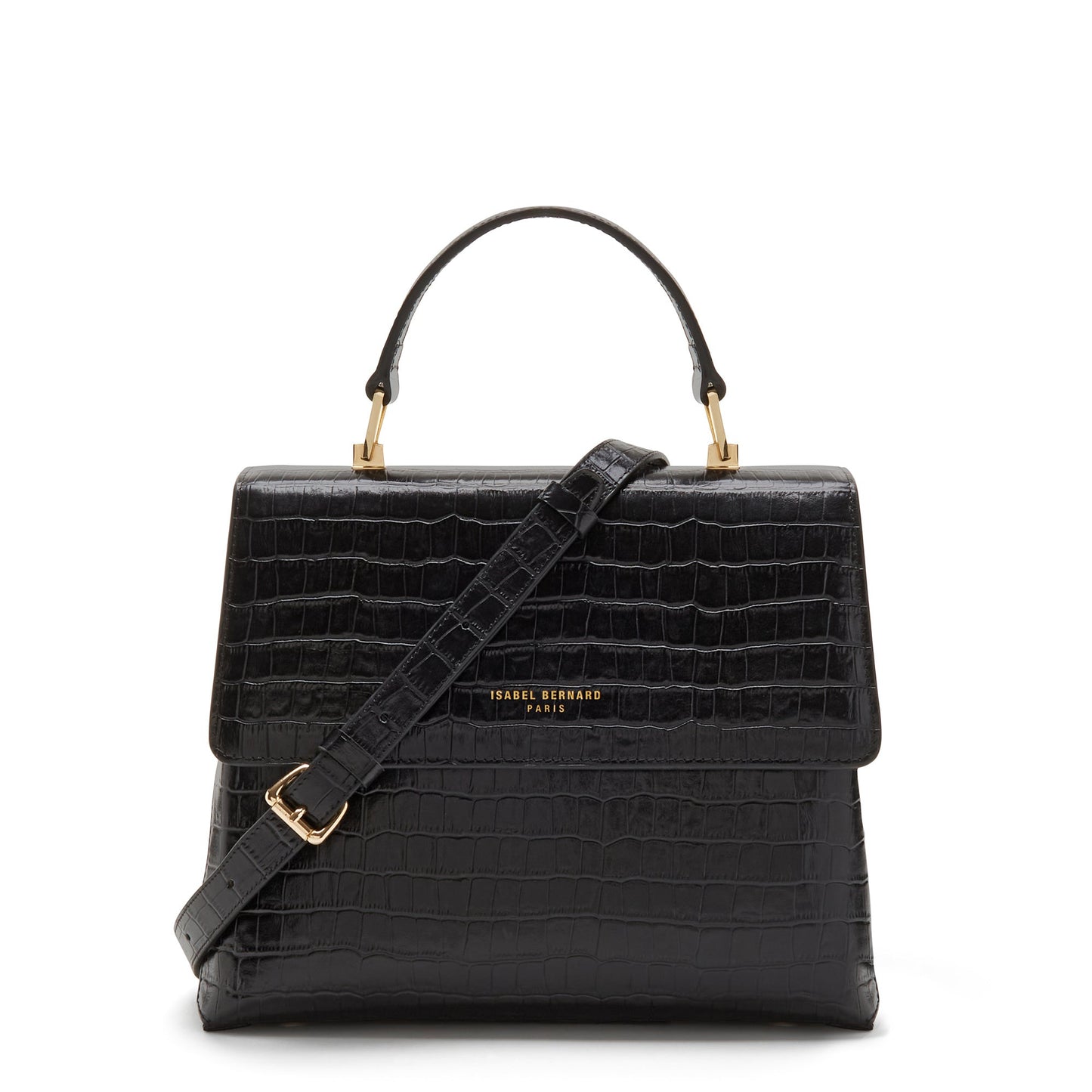 Femme Forte Gisel croco black calfskin leather handbag -  - Isabel Bernard
