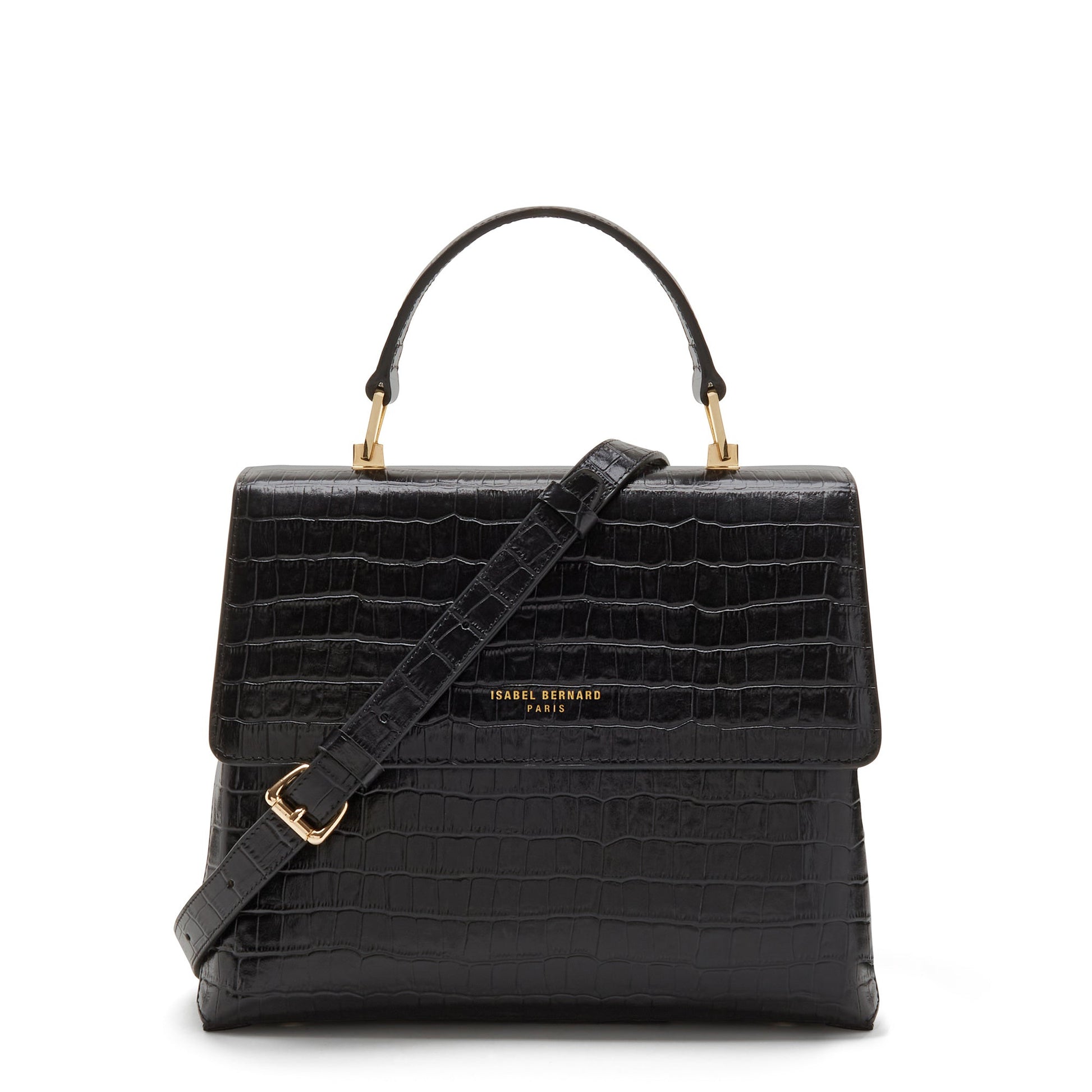 Femme Forte Gisel croco black calfskin leather handbag -  - Isabel Bernard