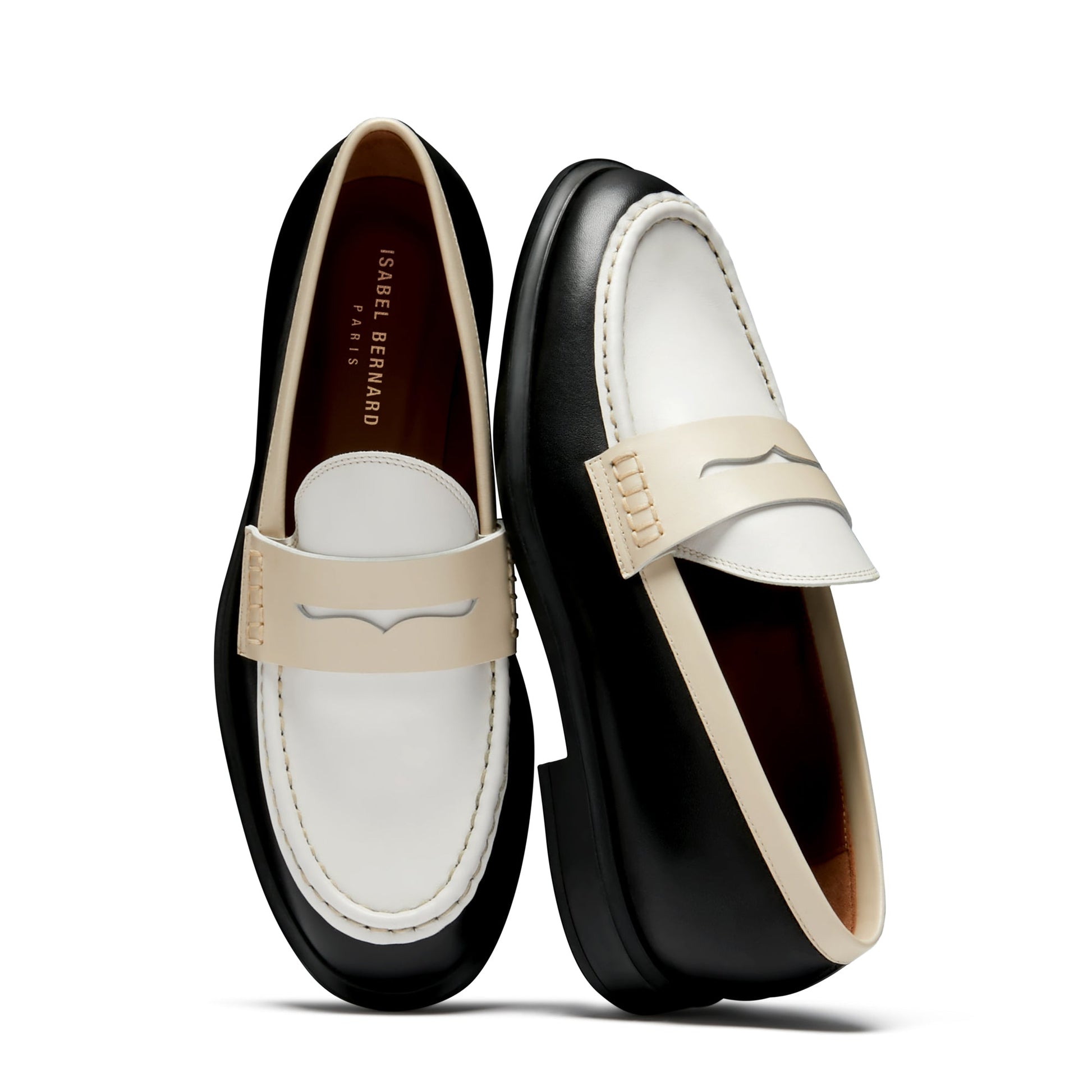 Vendôme Blandine black and white calfskin leather loafers with white details -  - Isabel Bernard