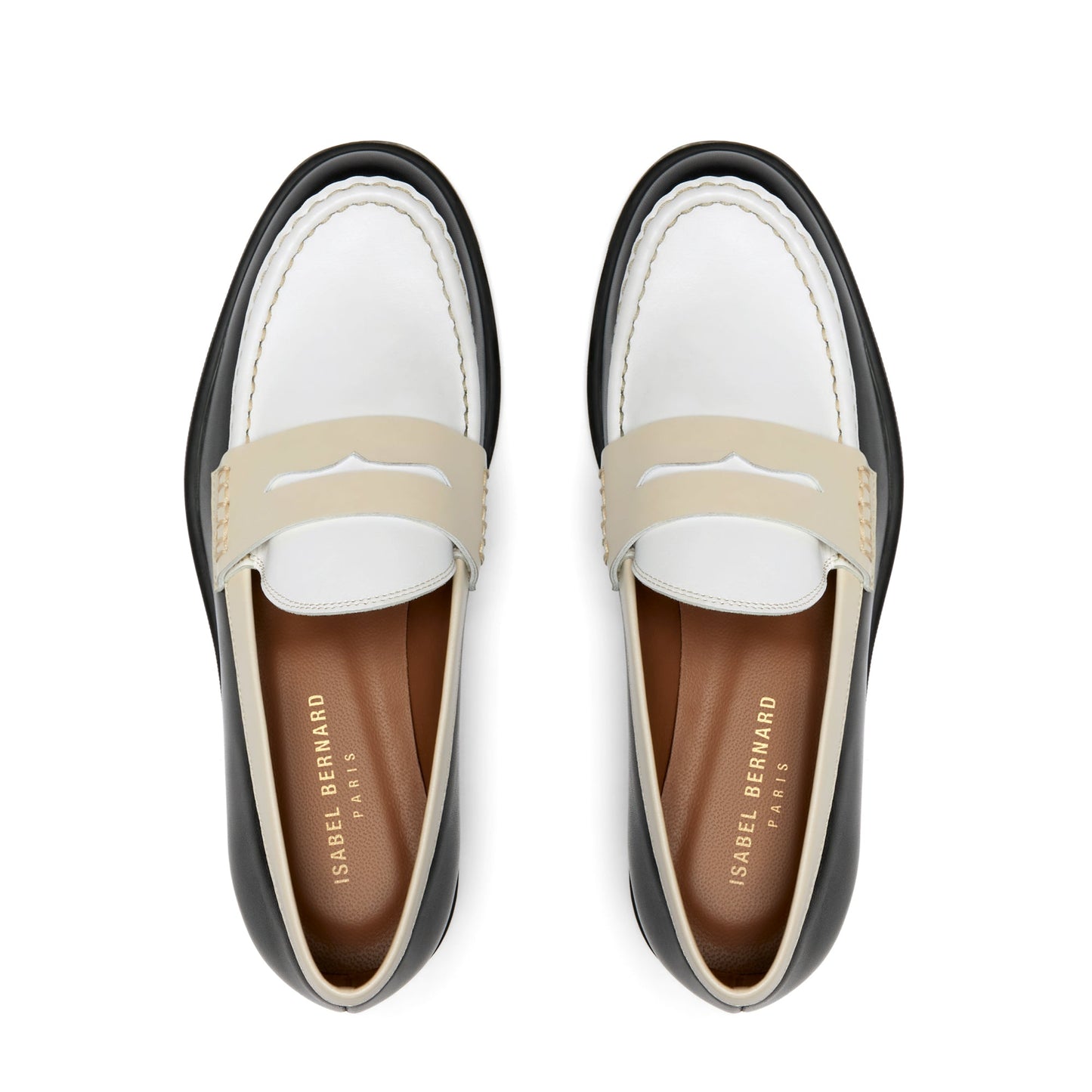 Vendôme Blandine black and white calfskin leather loafers with white details -  - Isabel Bernard