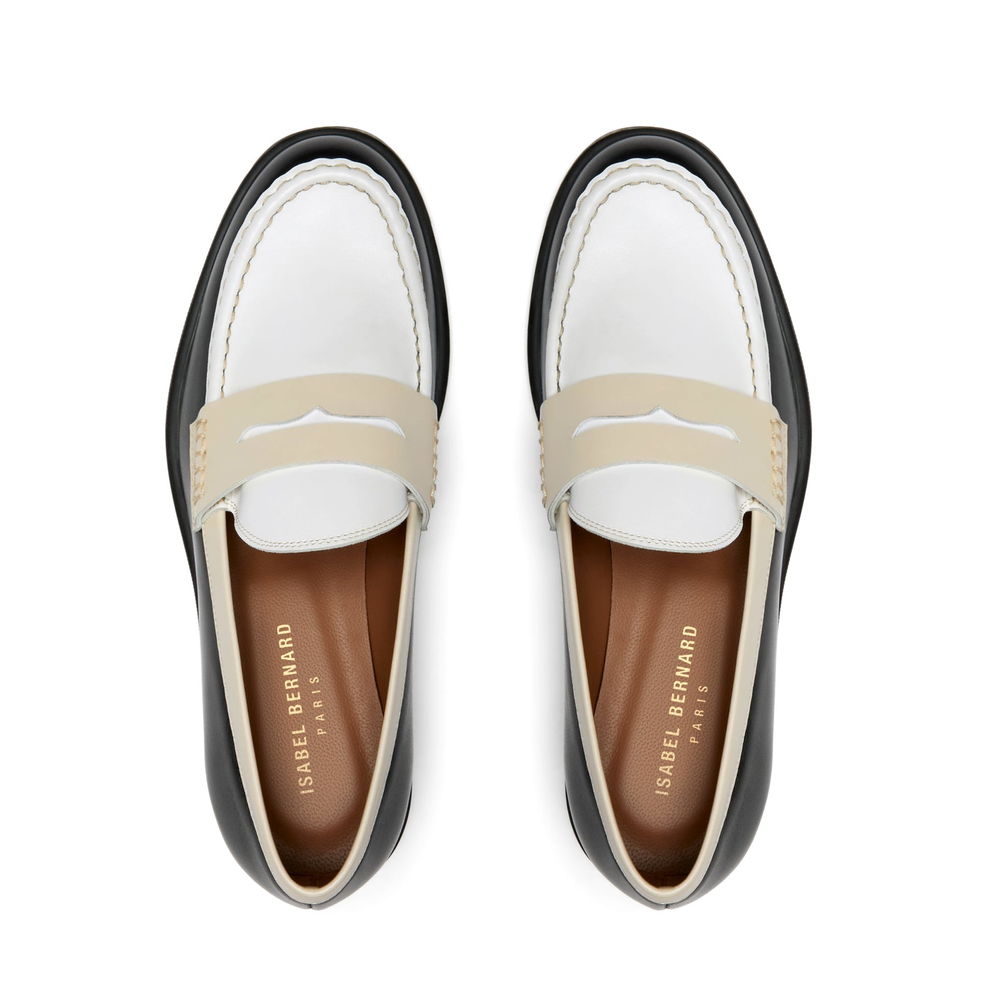 Vendôme Blandine black and white calfskin leather loafers with white details -  - Isabel Bernard