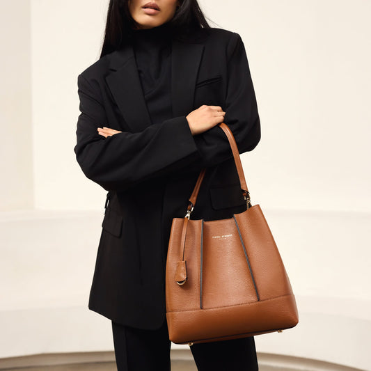 Femme Forte Macie cognac calfskin leather shoulder bag - - Isabel Bernard
