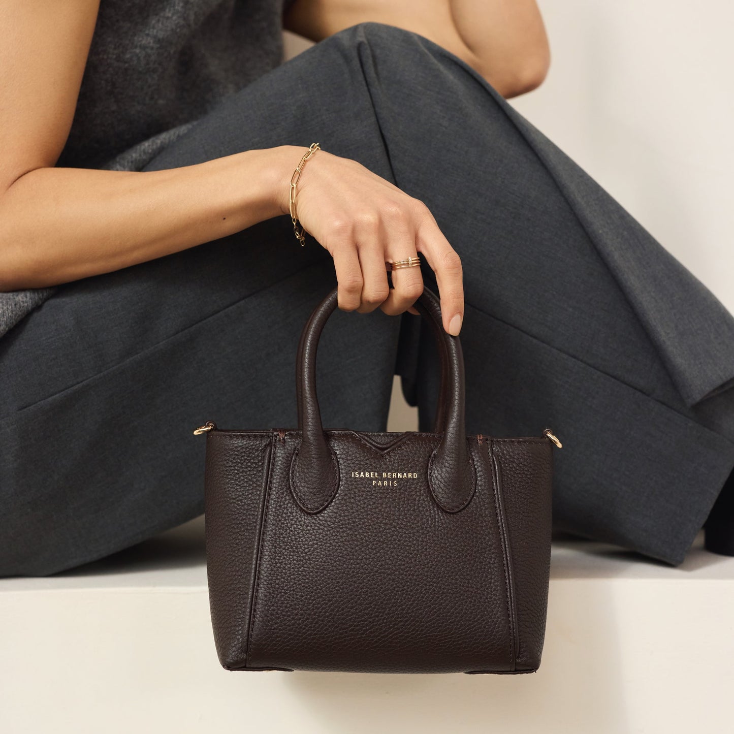 Honoré Cloe Mini brown calfskin leather handbag - - Isabel Bernard