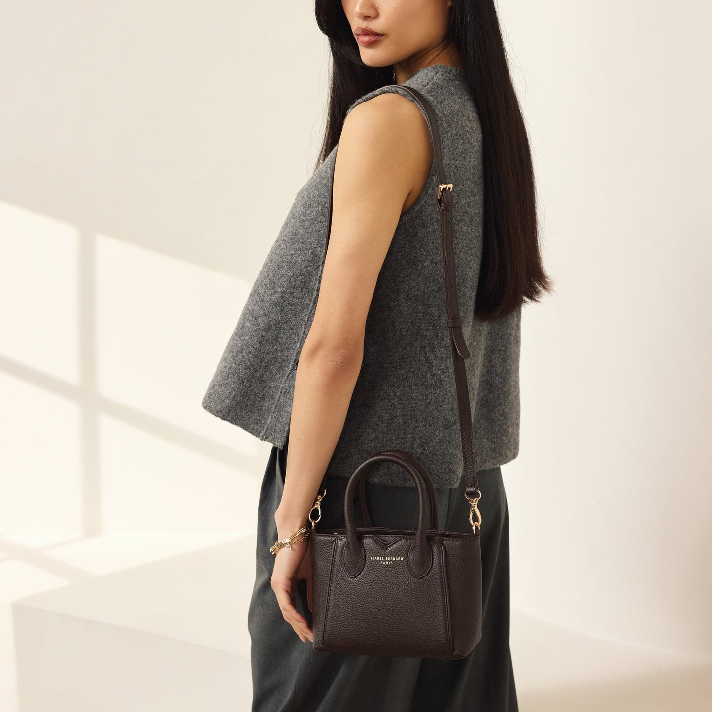 Honoré Cloe Mini brown calfskin leather handbag - - Isabel Bernard