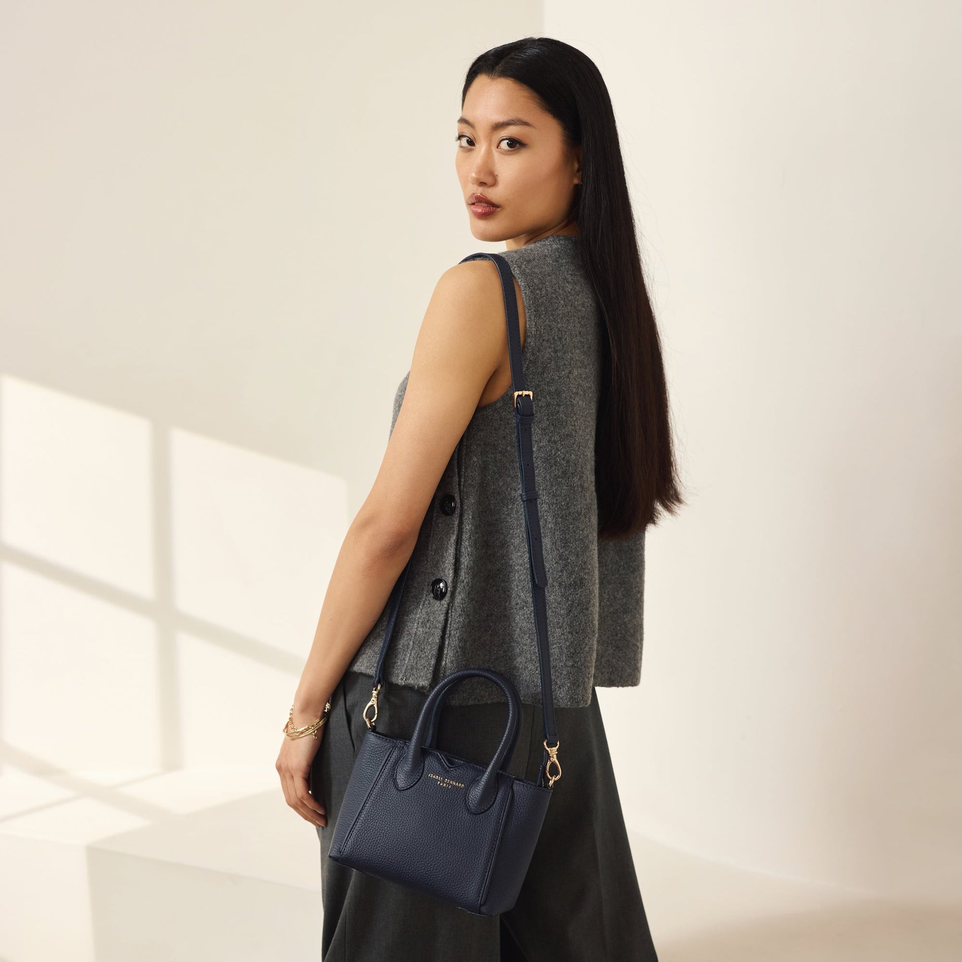 Honoré Cloe Mini blue calfskin leather handbag - - Isabel Bernard