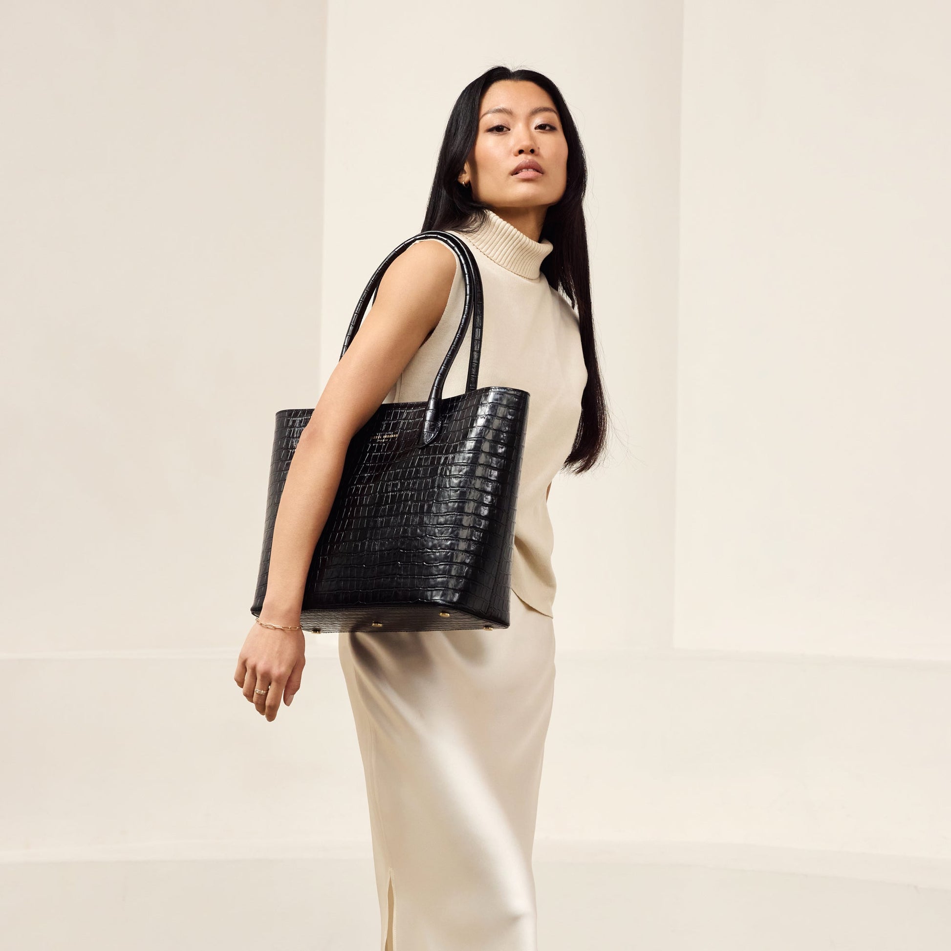 Honoré Lysanne croco black calfskin leather shopper - - Isabel Bernard