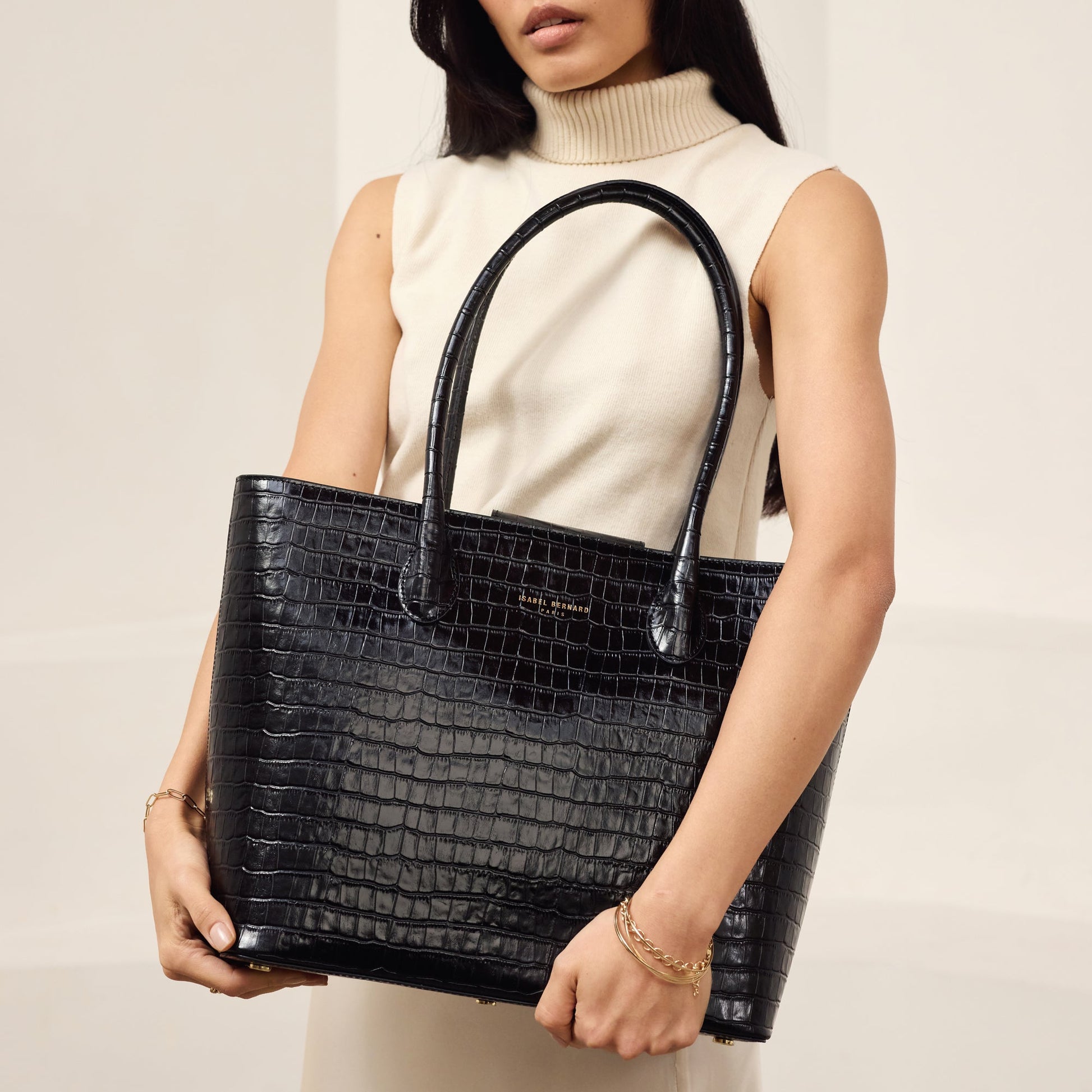 Honoré Lysanne croco black calfskin leather shopper - - Isabel Bernard