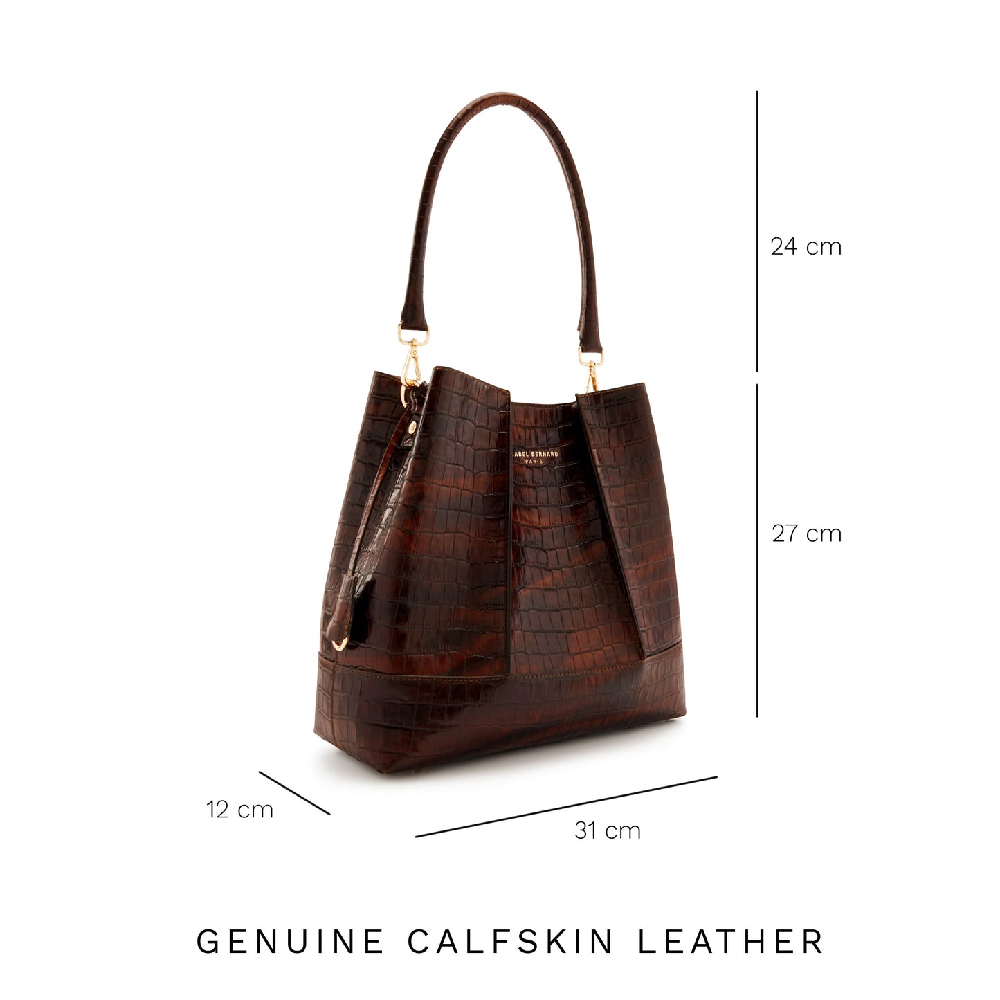 Femme Forte Macie croco brown calfskin leather handbag -  - Isabel Bernard