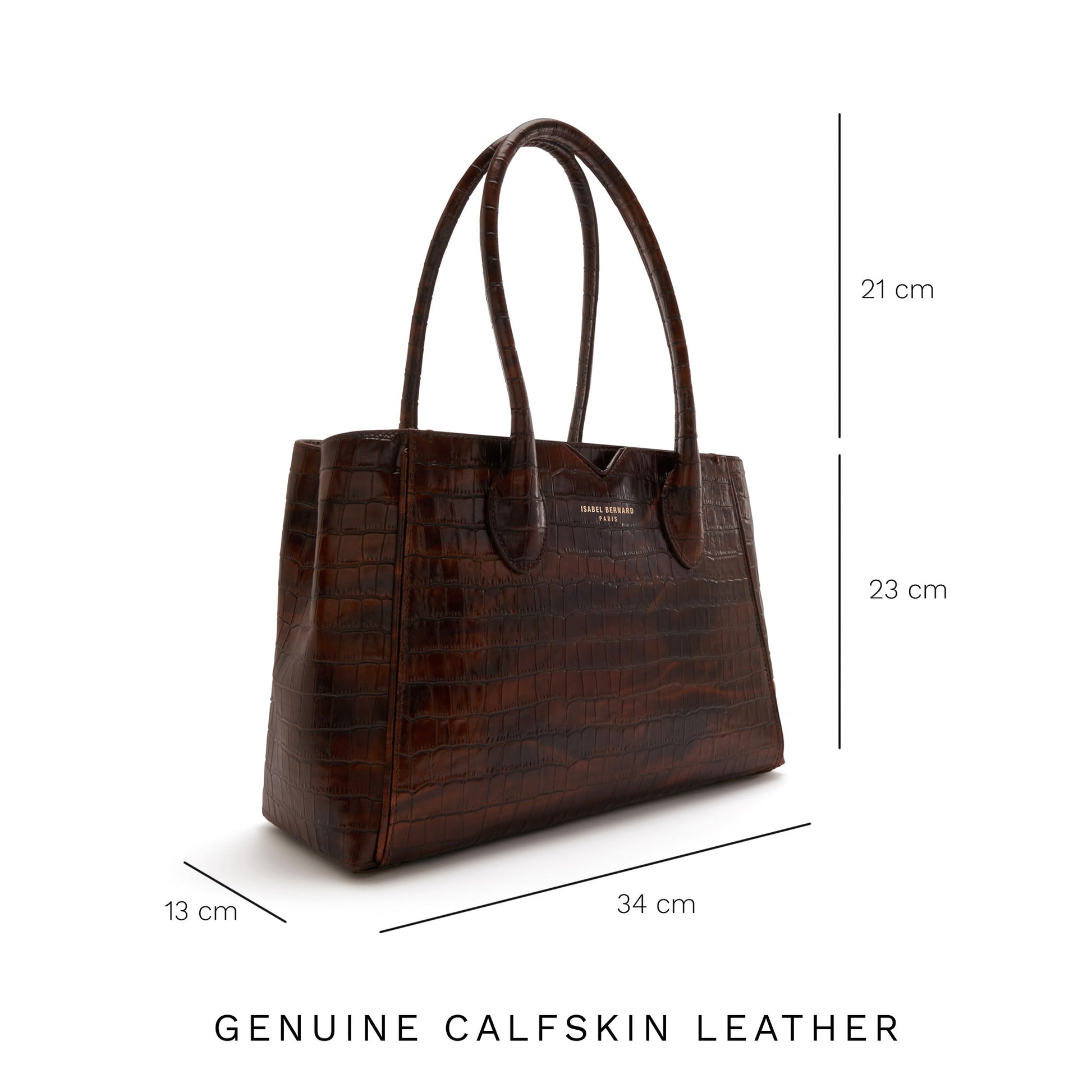 Honoré Cloe Midi croco brown calfskin leather handbag -  - Isabel Bernard