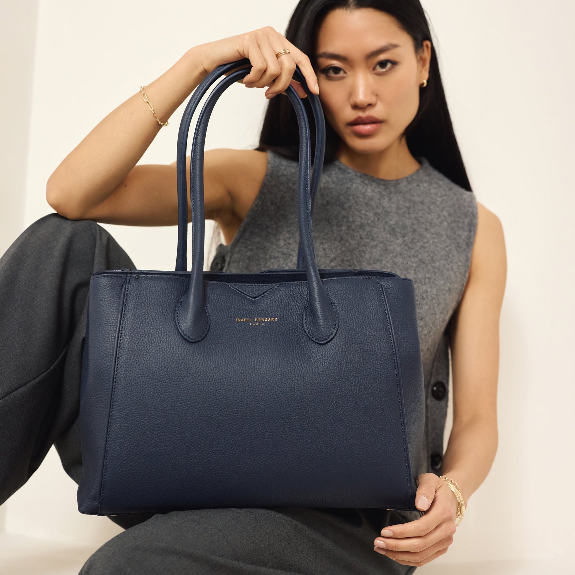 Honoré Cloe blue calfskin leather handbag - - Isabel Bernard