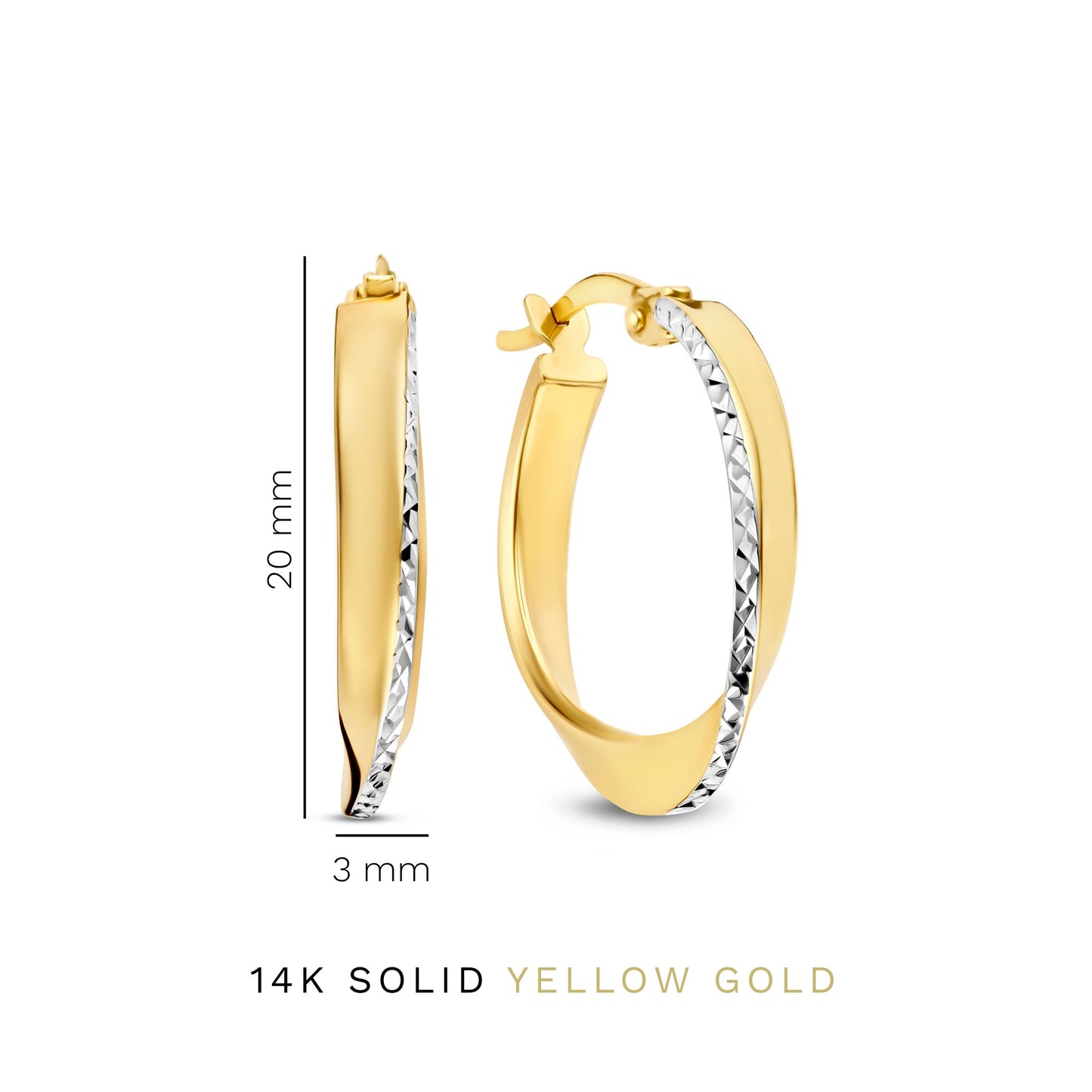 Rivoli Laura 14 karat gold hoop earrings with diamond cut (15.5 mm) - - Isabel Bernard