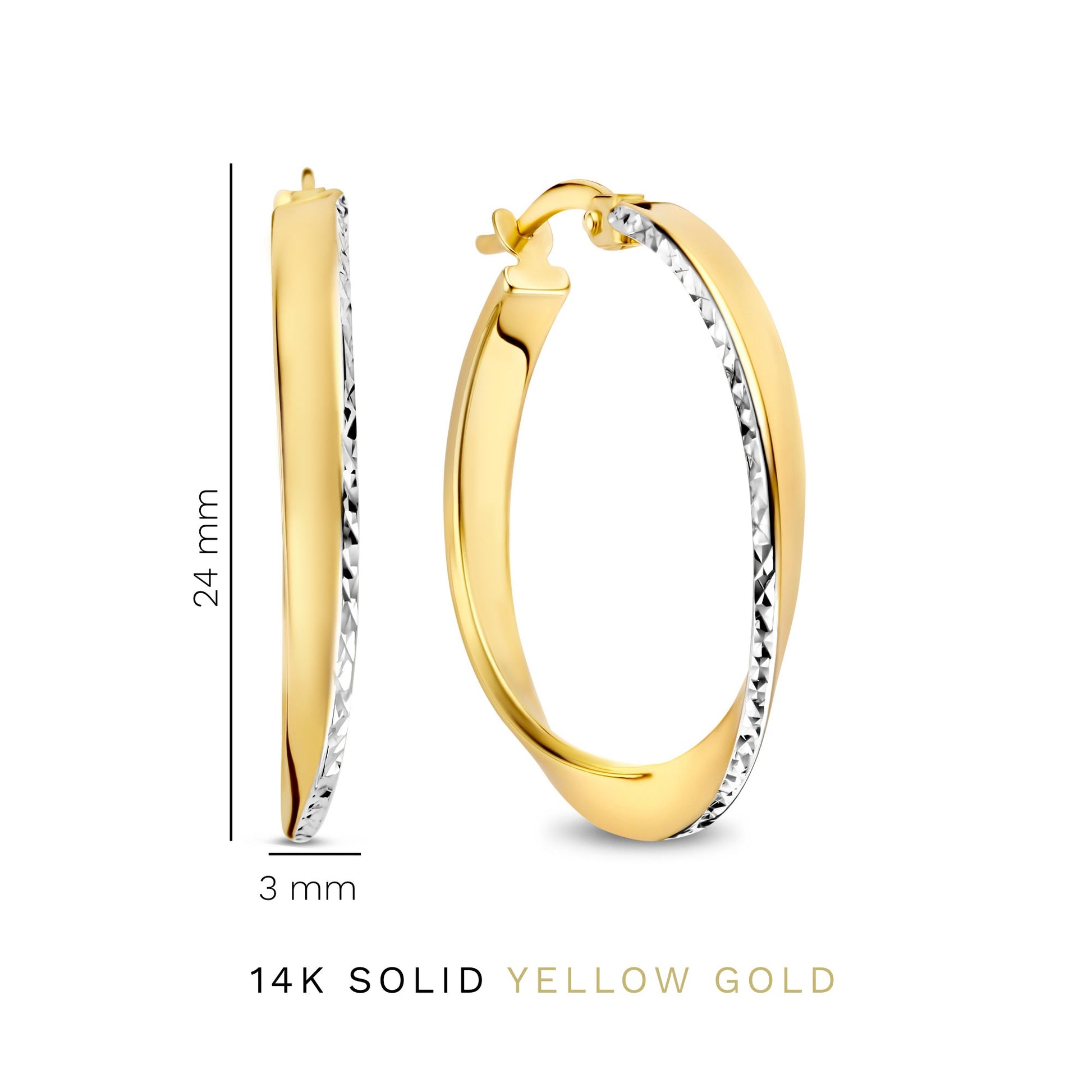 Rivoli Laura 14 karat gold hoop earrings with diamond cut (21 mm) - - Isabel Bernard