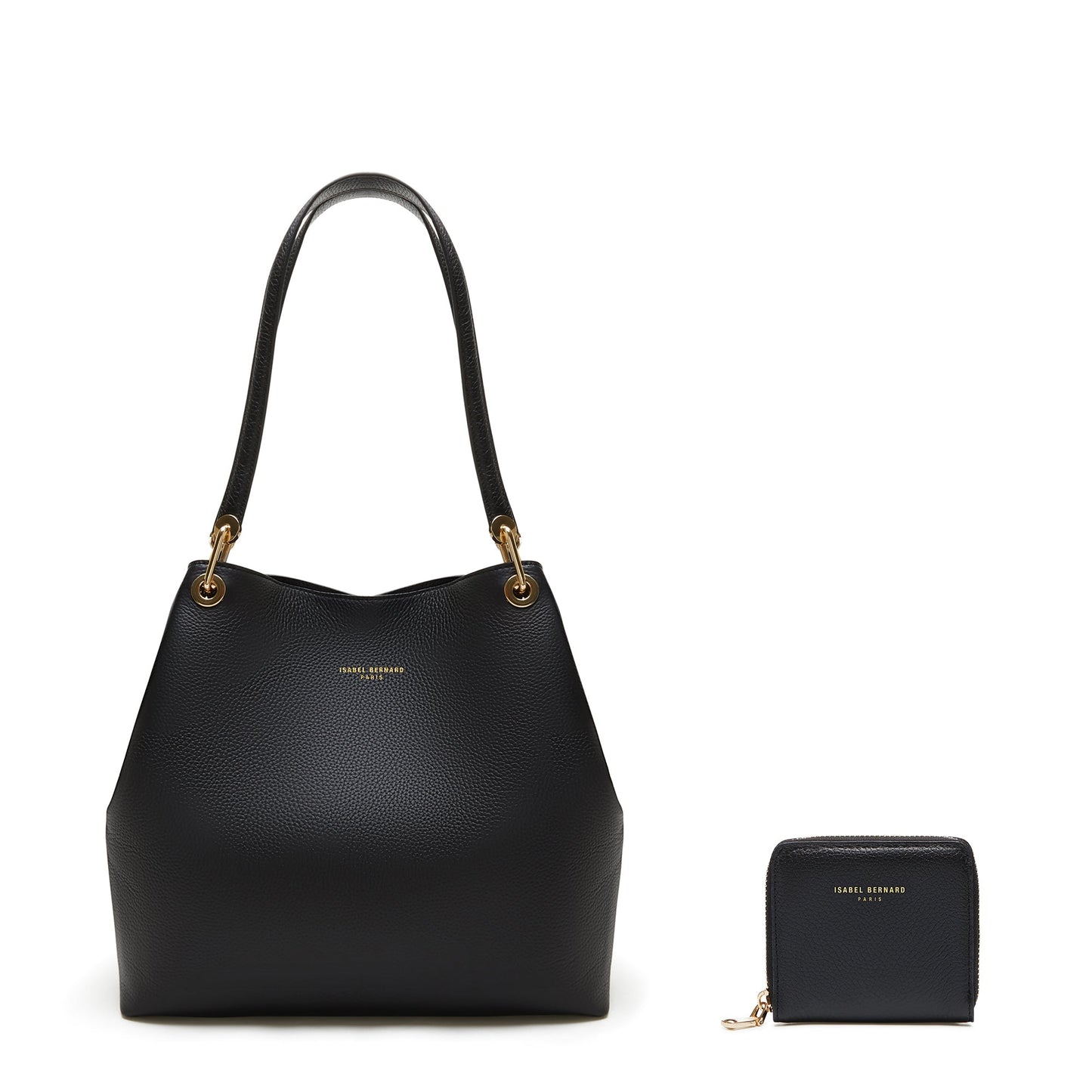 Cadeau d'Isabel black calfskin leather shoulder bag and zipper wallet gift set - - Isabel Bernard