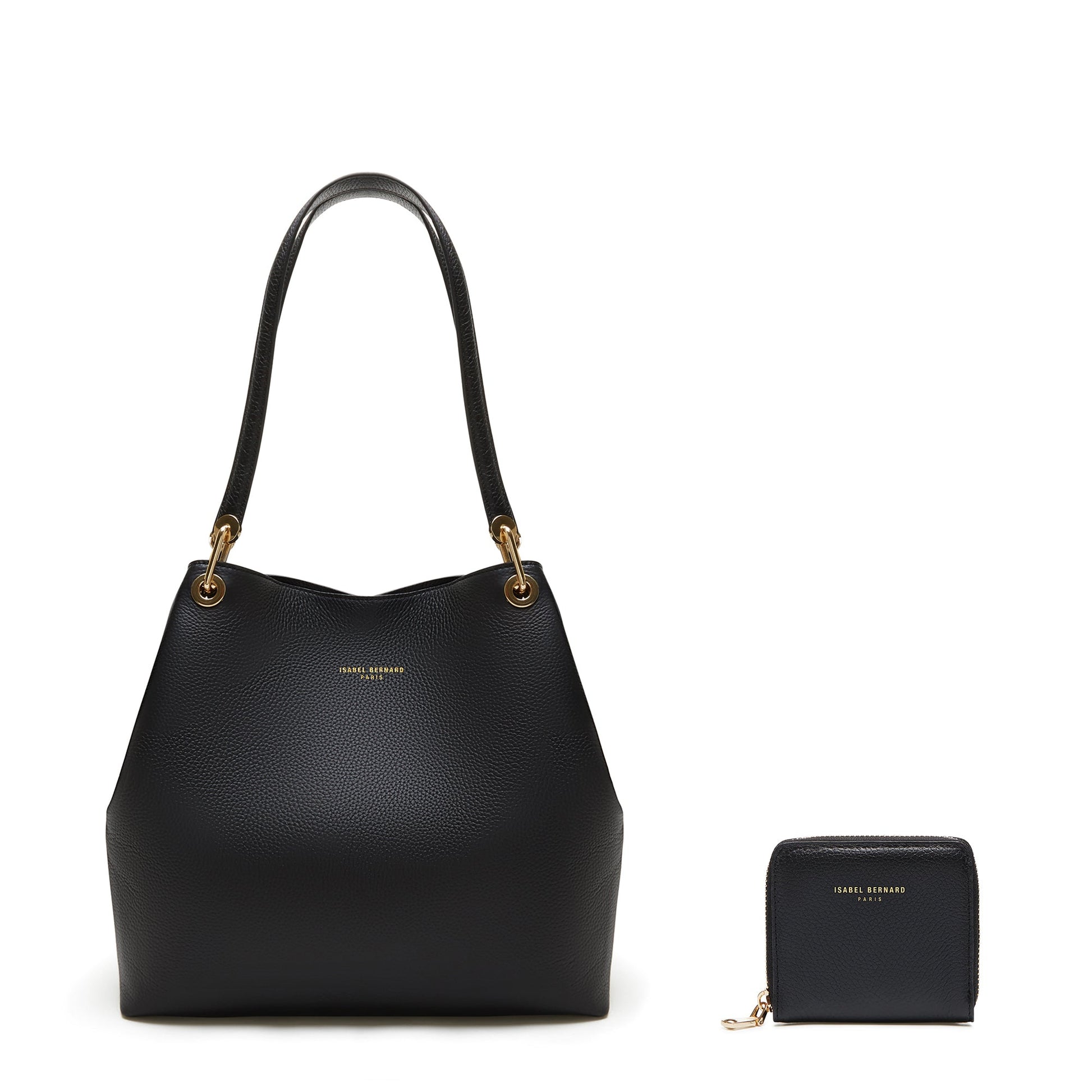 Cadeau d'Isabel black calfskin leather shoulder bag and zipper wallet gift set - - Isabel Bernard