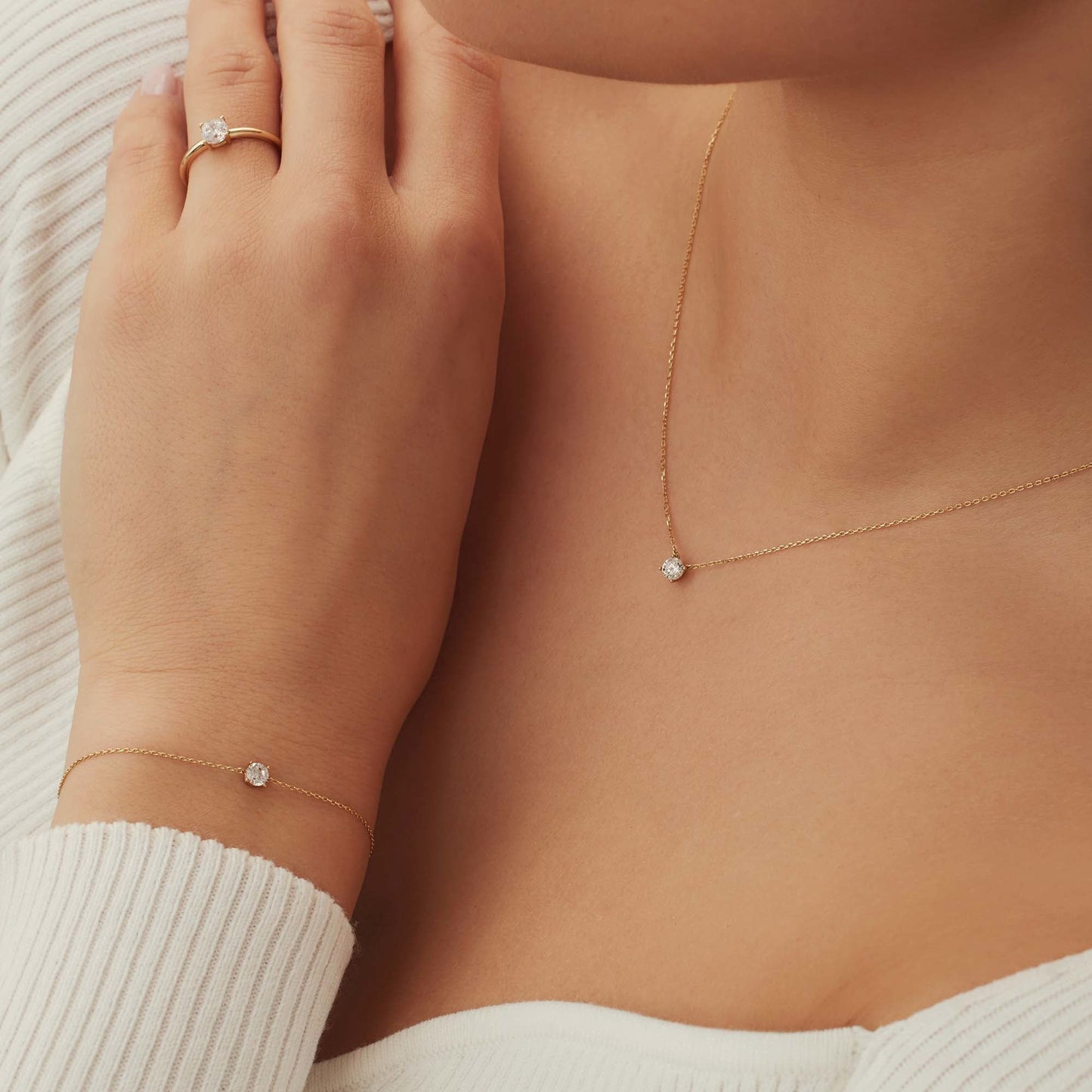 Cadeau d'Isabel 14 karat gold necklace and bracelet with zirconia stone gift set - - Isabel Bernard