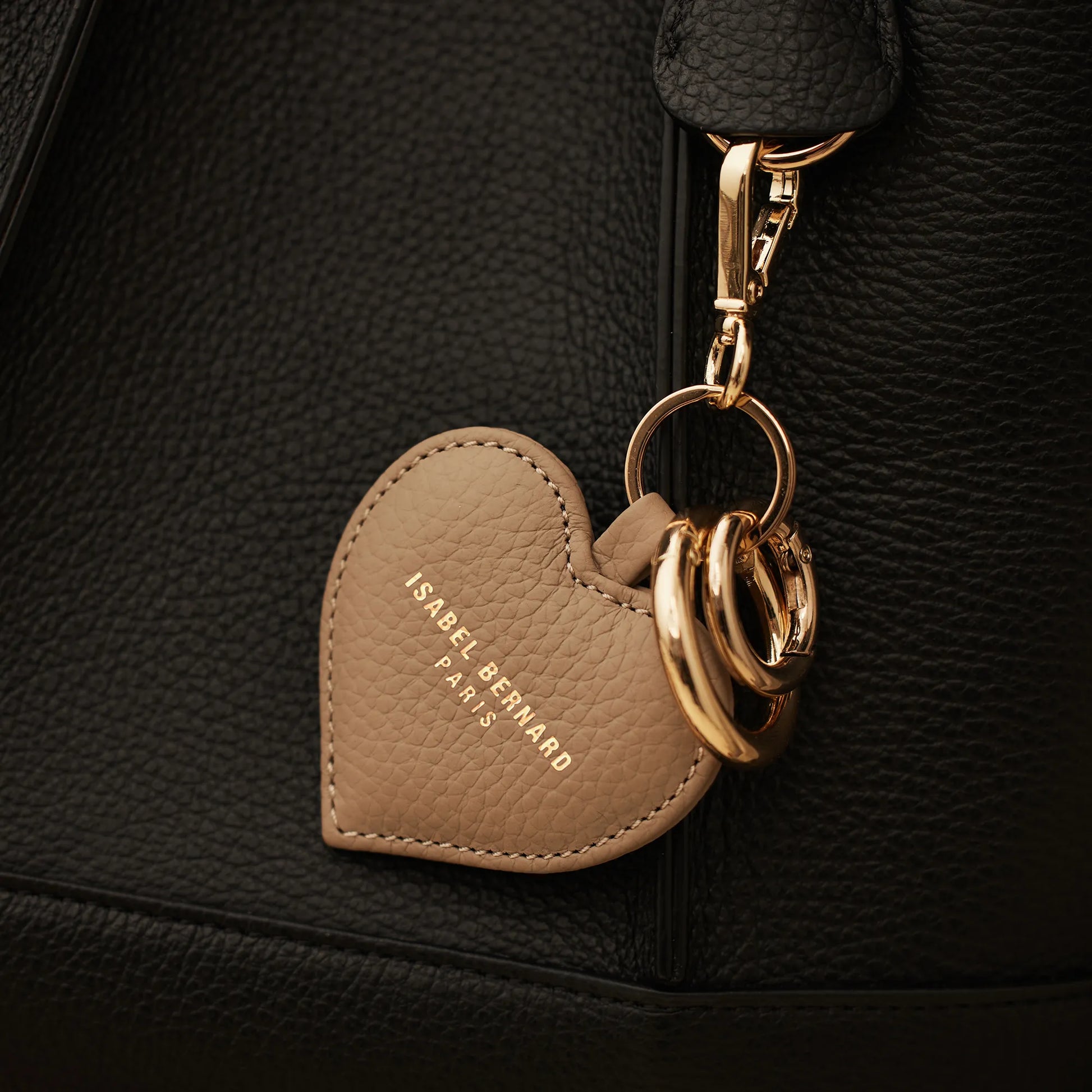 Honoré Faye taupe calfskin leather heart key ring -  - Isabel Bernard